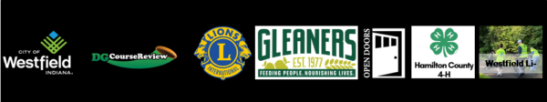 Logos for Westfield, DG Course Review, Lions, Gleaners, Open Doors, and 4H